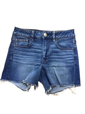 AEO hi-rise distressed shortie jeans shorts American Eagle Outfitters blue siz 4